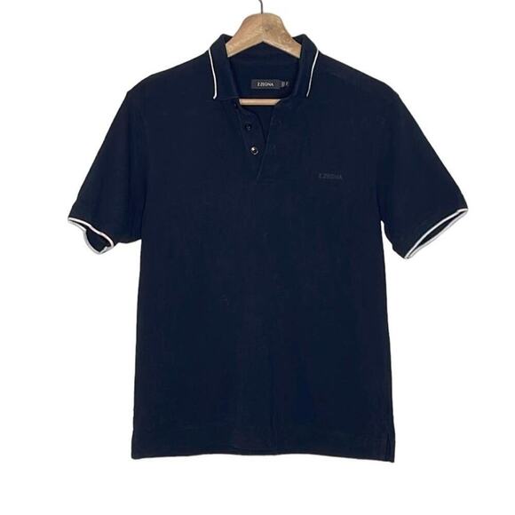 Z ZEGNA EMBROIDERED ACCENT MEN'S‎ BLACK POLO SHIRT SIZE XS - Picture 1 of 9